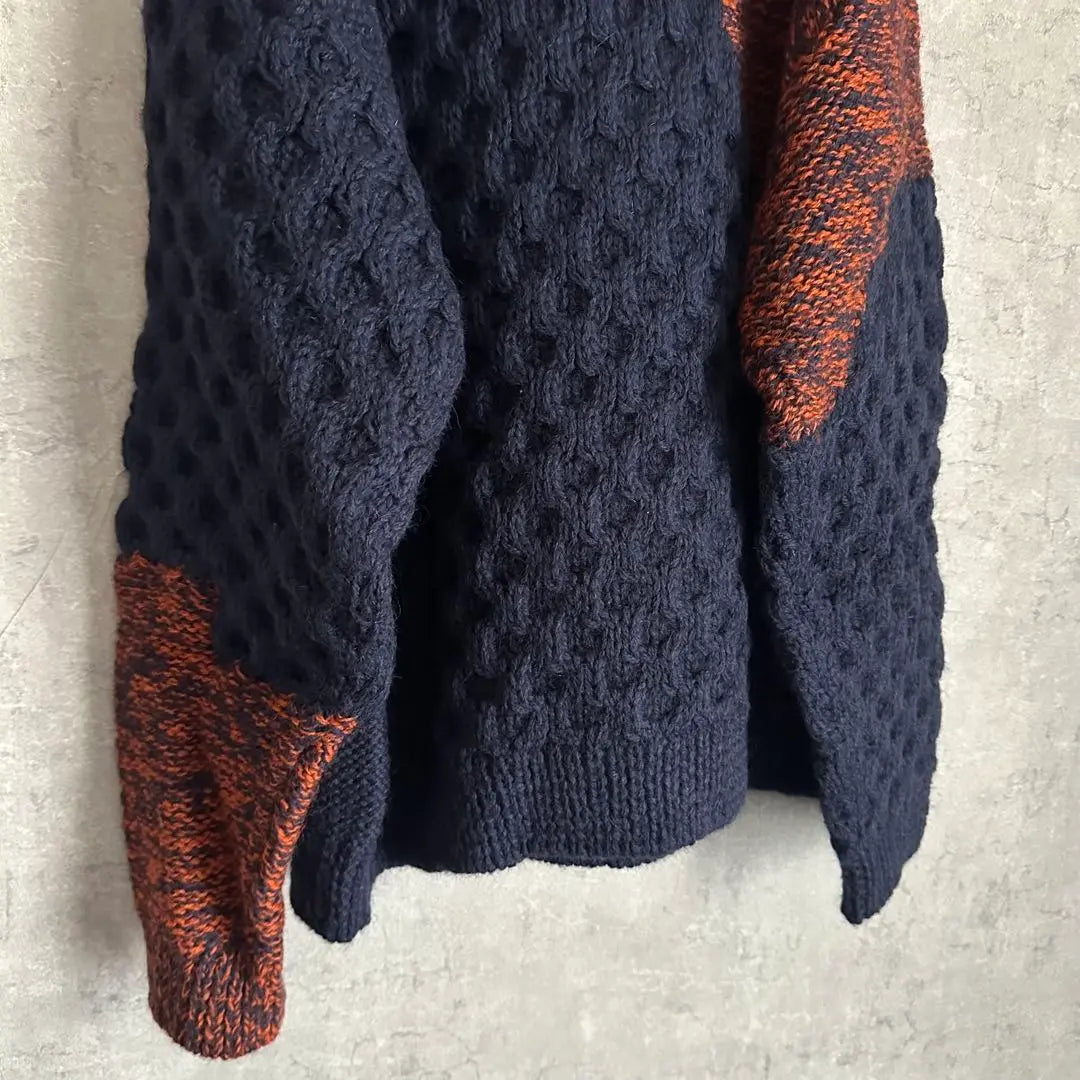 [Extremely Rare] Yukihashimoto Pullover Aran Knit Switchable Navy Orange 46