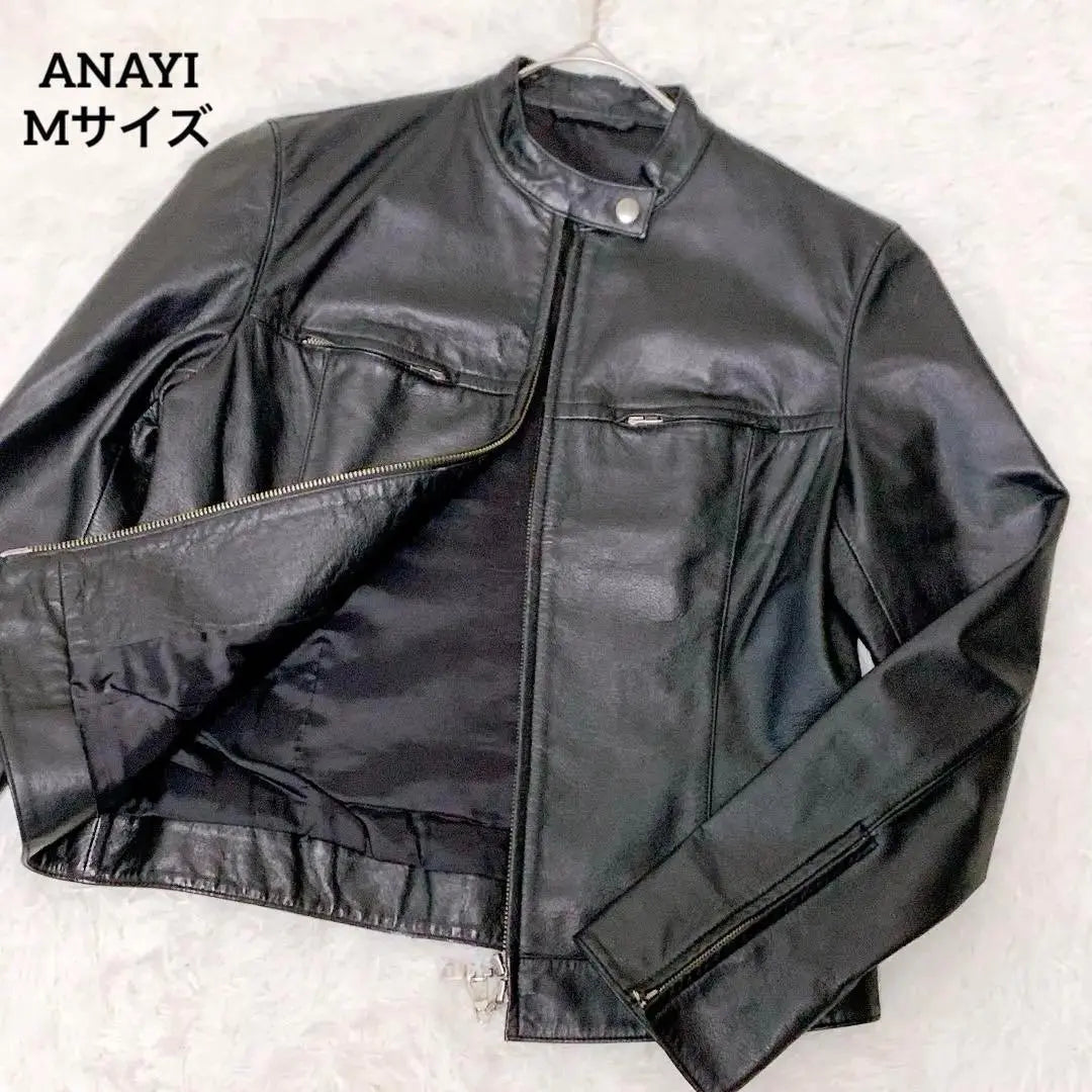 Hermoso estado ✨ANAYI ANAYI Chaqueta de cuero de vaca con cremallera completa individual Negro M | 美品✨ANAYI アナイ 牛革 レザージャケット シングル フルジップ 黒 M