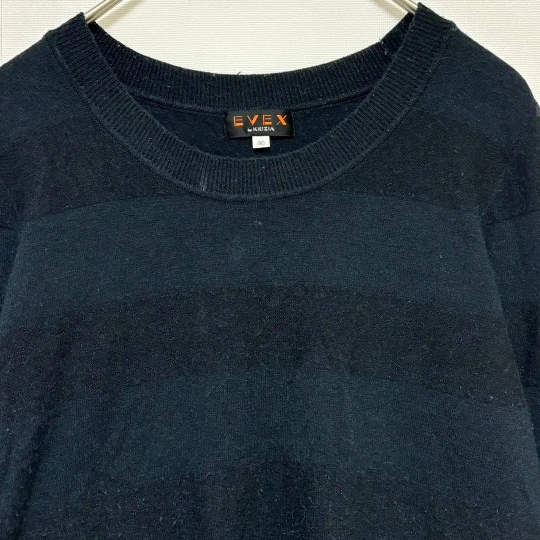 EVEX ◆ Border knit top / Stretchy crew neck sweater ribbed