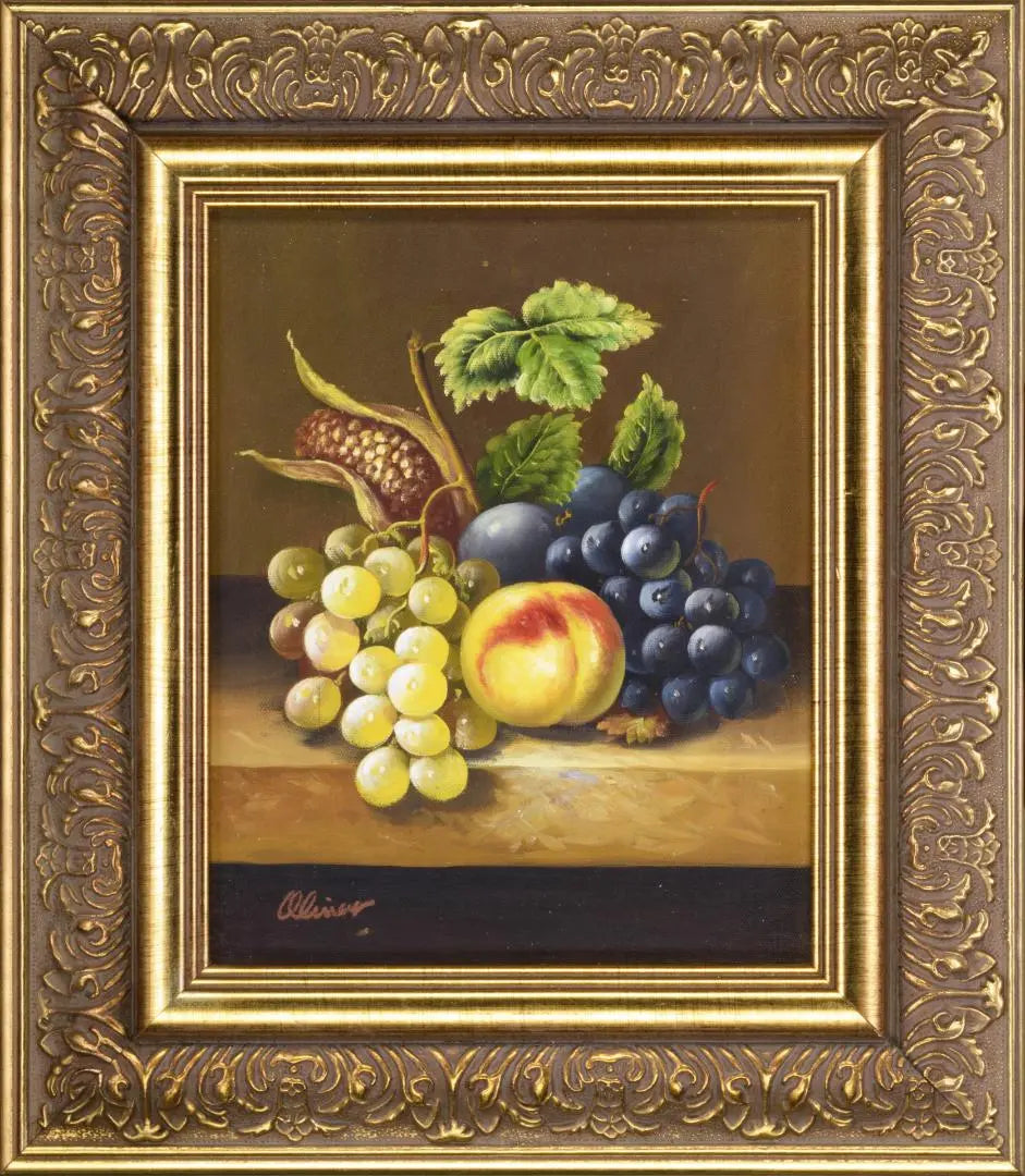 Hand-painted oil painting, oil painting, "Still life on the table" - High-quality wooden frame included, external dimensions approx. 389 x 338 mm