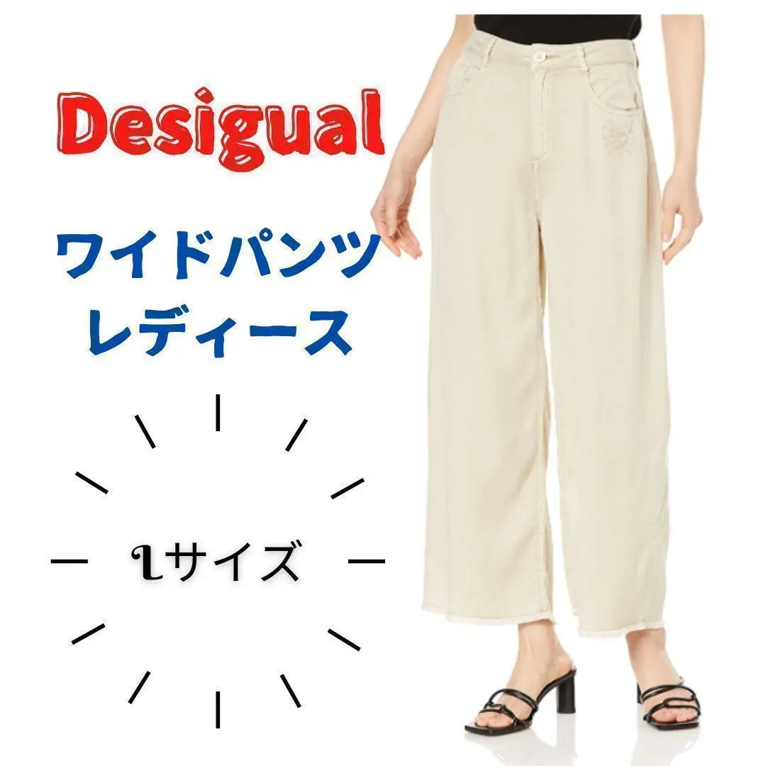 Pantalones Desigual Casual Anchos Blancos Para Mujer