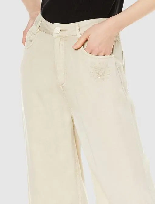 Pantalones Desigual Casual Anchos Blancos Para Mujer