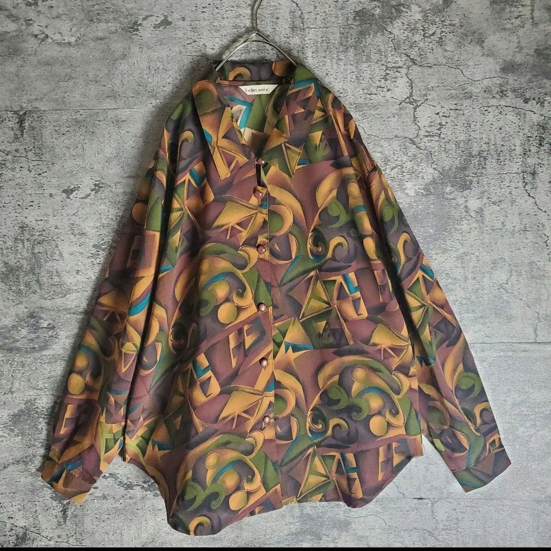 [Vintage] Vintage clothing, all-over pattern, earth color, purple, green, khaki, retro