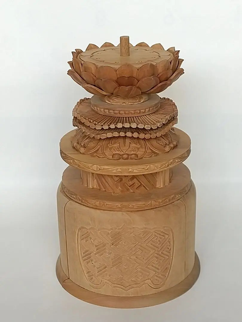 Base only for standing statue [Large] #491 Back cut, round shape ◆Sandalwood, wood carving, Buddhist statue accessories