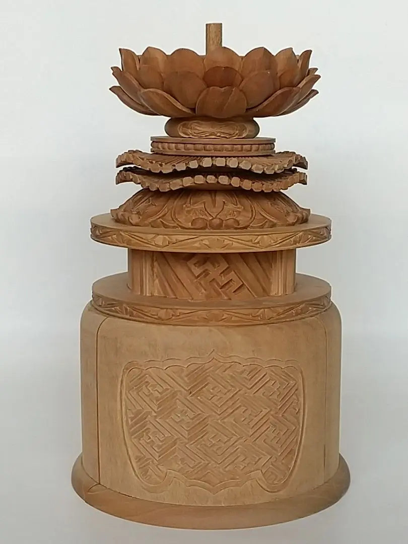 Base only for standing statue [Large] #491 Back cut, round shape ◆Sandalwood, wood carving, Buddhist statue accessories