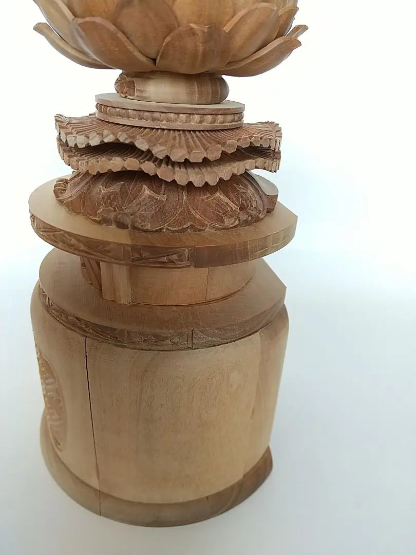 Base only for standing statue [Large] #491 Back cut, round shape ◆Sandalwood, wood carving, Buddhist statue accessories