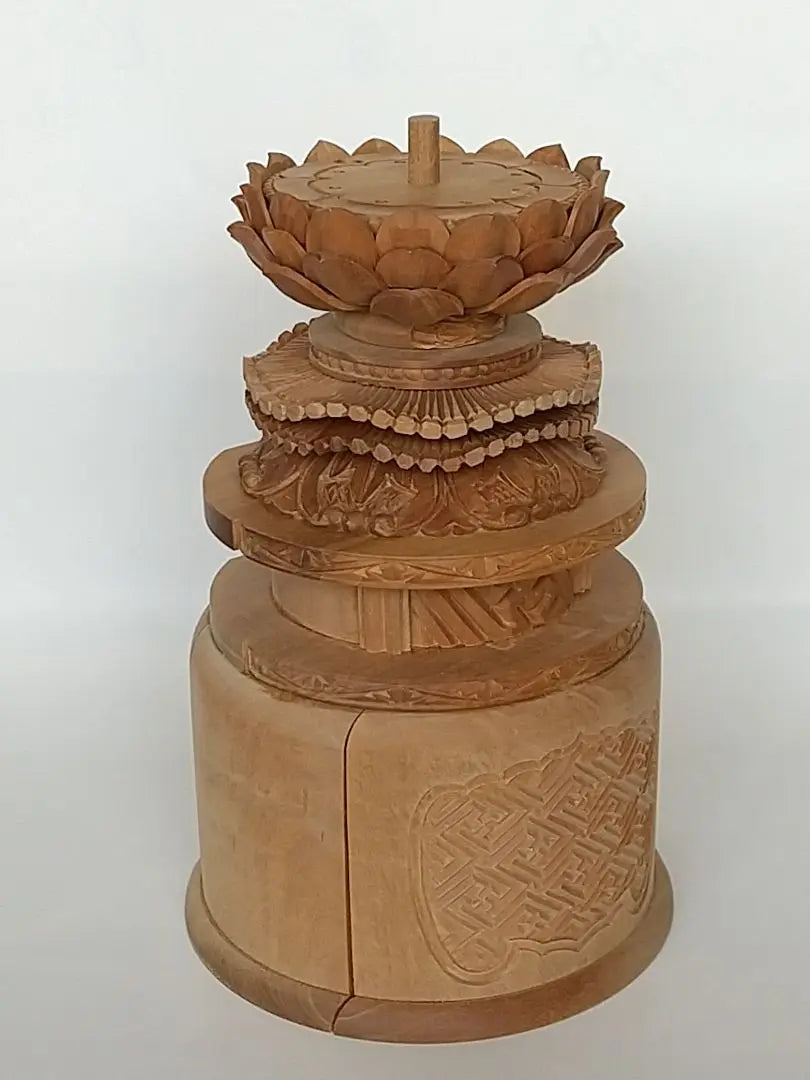 Base only for standing statue [Large] #491 Back cut, round shape ◆Sandalwood, wood carving, Buddhist statue accessories