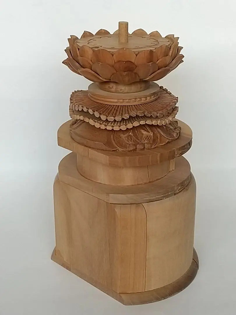 Base only for standing statue [Large] #491 Back cut, round shape ◆Sandalwood, wood carving, Buddhist statue accessories