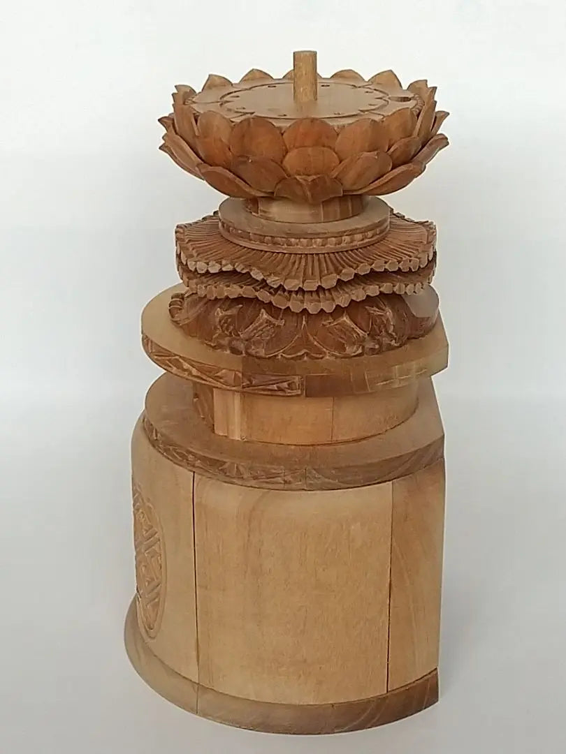 Base only for standing statue [Large] #491 Back cut, round shape ◆Sandalwood, wood carving, Buddhist statue accessories