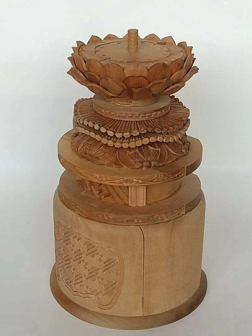 Base only for standing statue [Large] #491 Back cut, round shape ◆Sandalwood, wood carving, Buddhist statue accessories