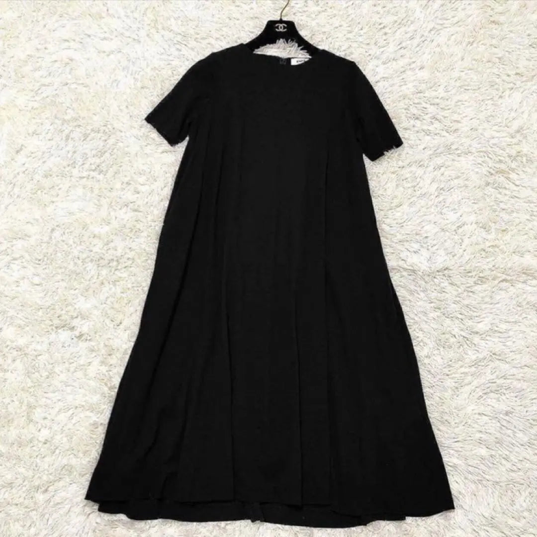 [Beautiful goods] ENFOLD Light Milan 5 -minute Sleeve A line dress One piece black 36 | 【美品】ENFOLD ライトミラノ5分袖Aラインドレス ワンピース 黒 36