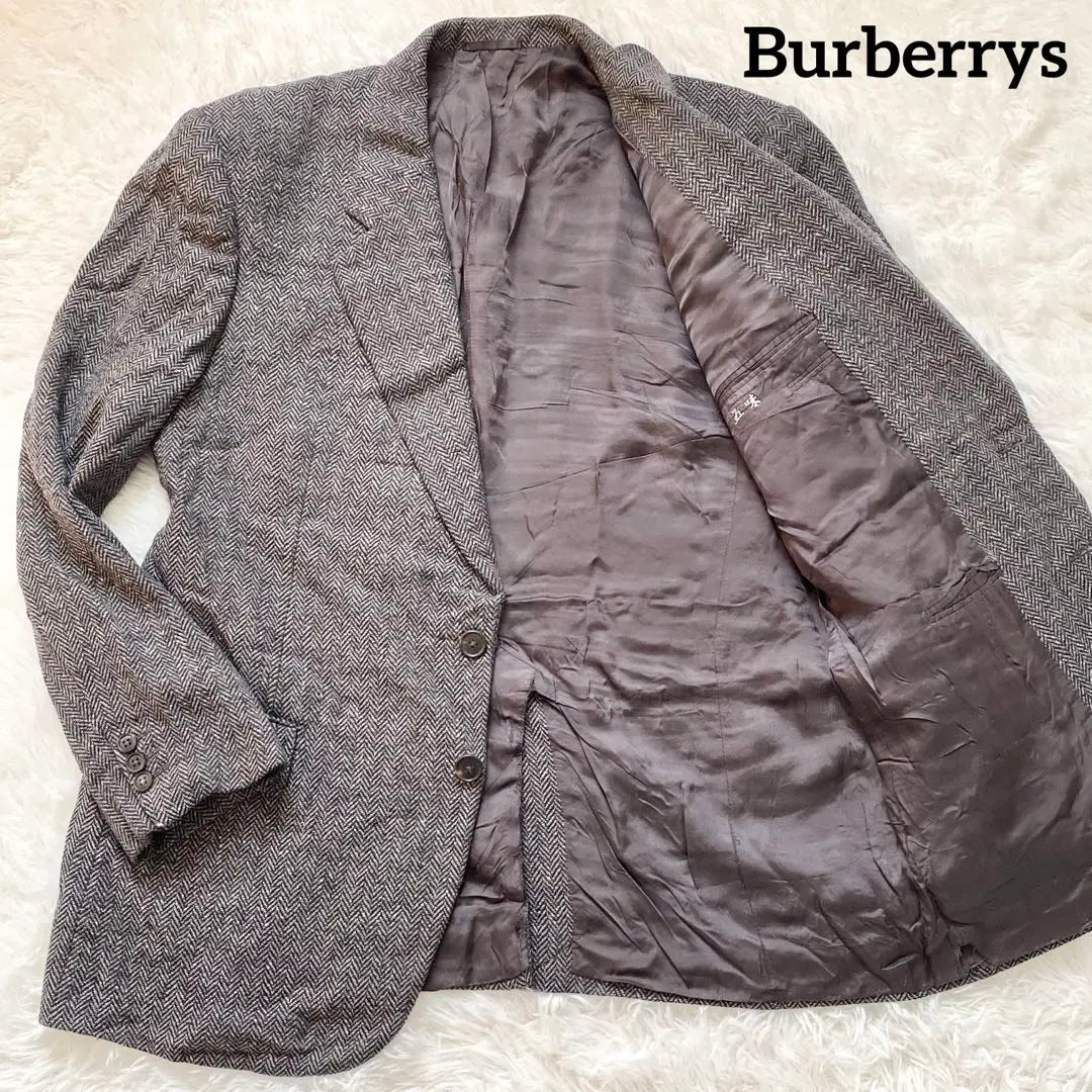 B69 Burberry Tailored Jacket Gray L Herinbone Tweed