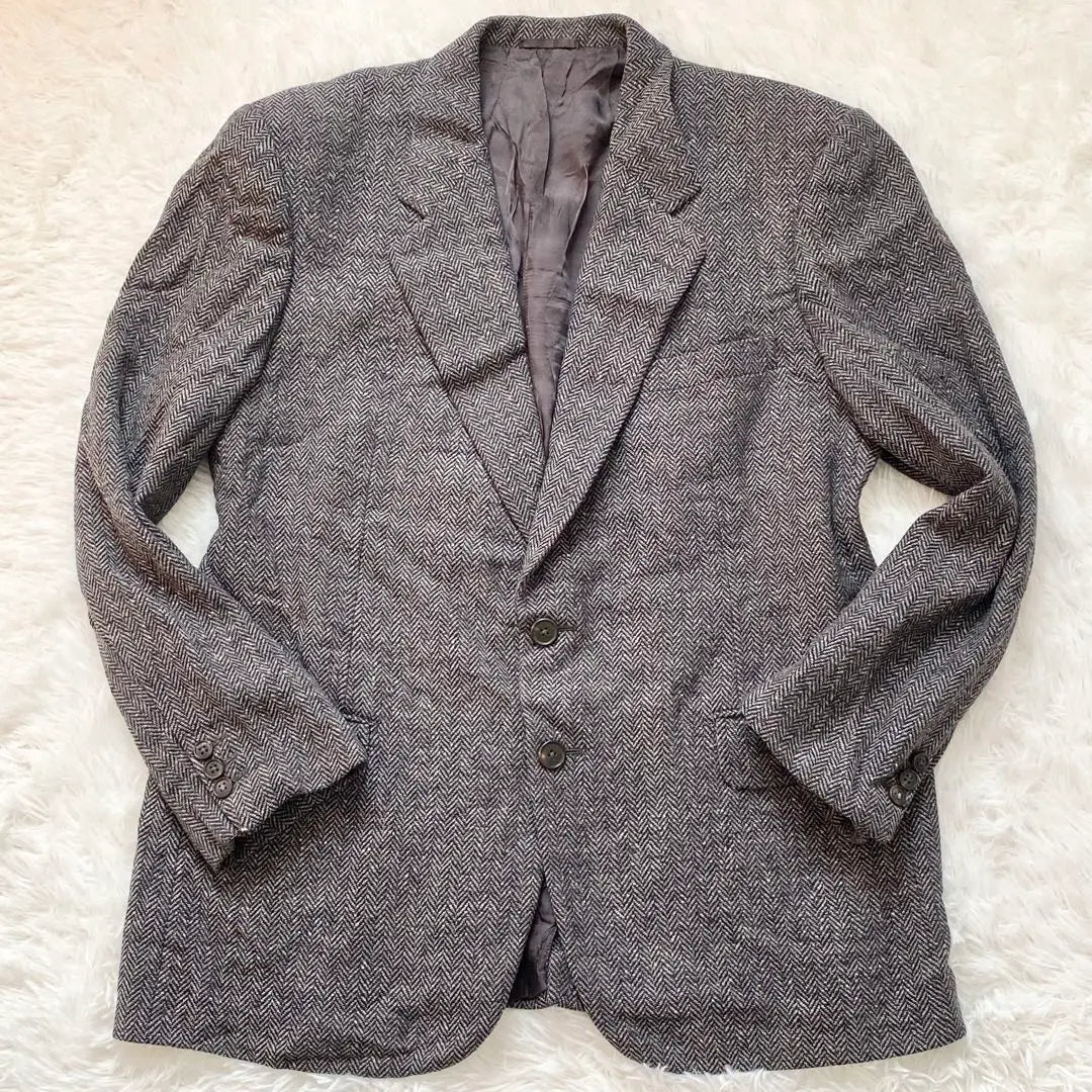 B69 Burberry Tailored Jacket Gray L Herinbone Tweed