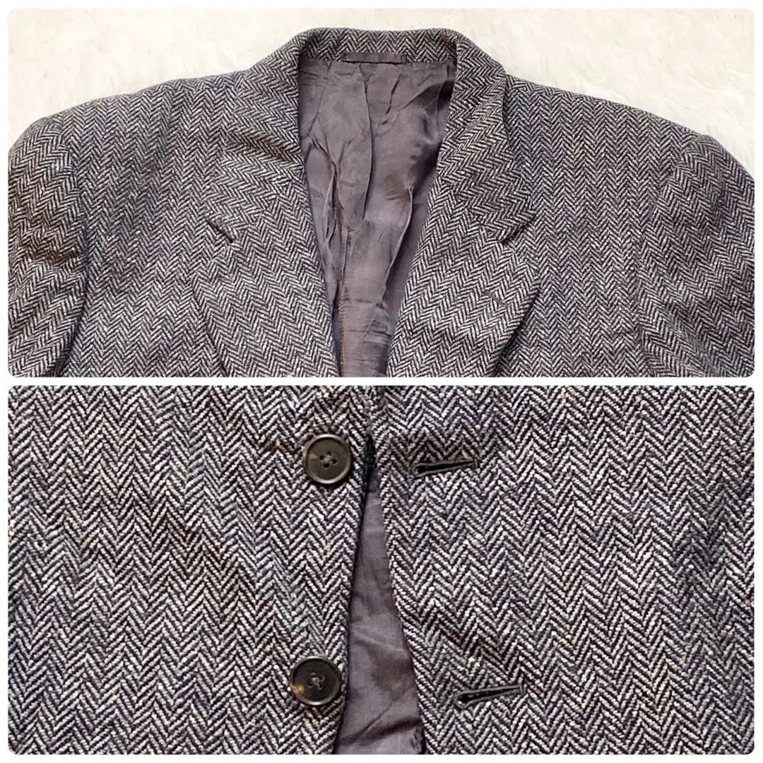 B69 Burberry Tailored Jacket Gray L Herinbone Tweed