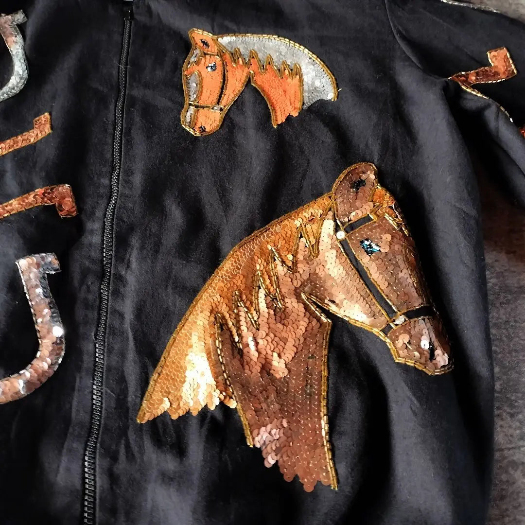 Used clothing, dead stock, horse, hose, sequin, handmade blouson, S