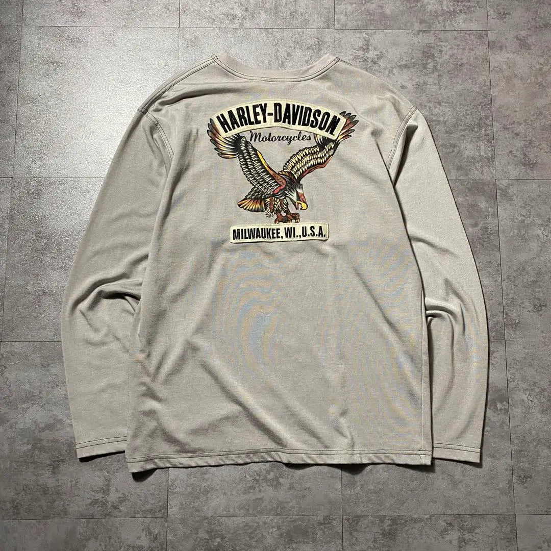 [Made in USA] Harley Davidson Eagle Back Logo Henley Neck Long T-shirt