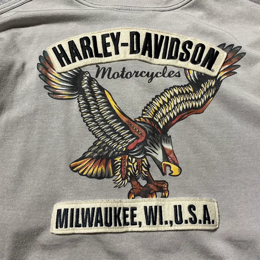 [Made in USA] Harley Davidson Eagle Back Logo Henley Neck Long T-shirt