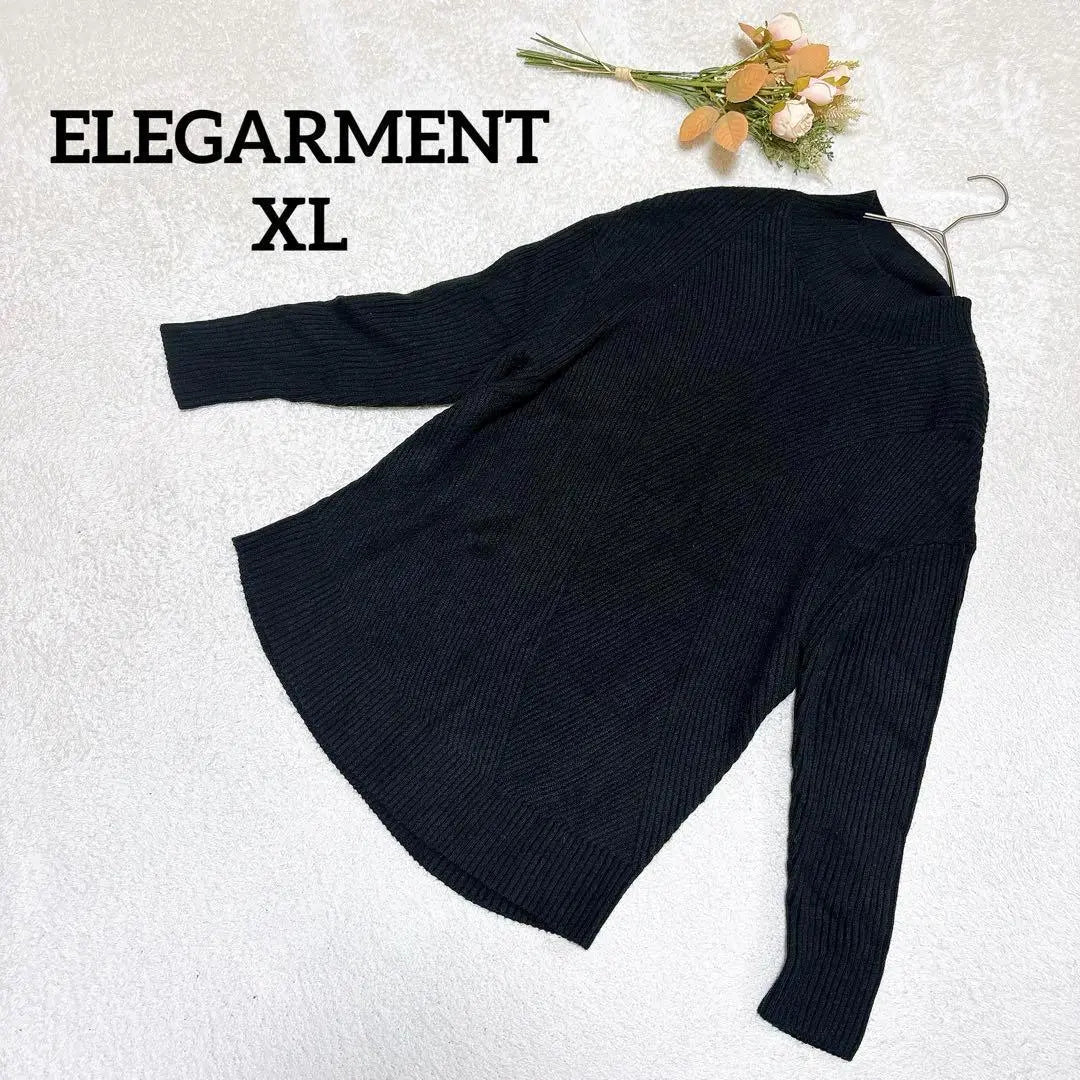 [Elegament] Rib Knit XL Large High Neck Length Body Cover Black