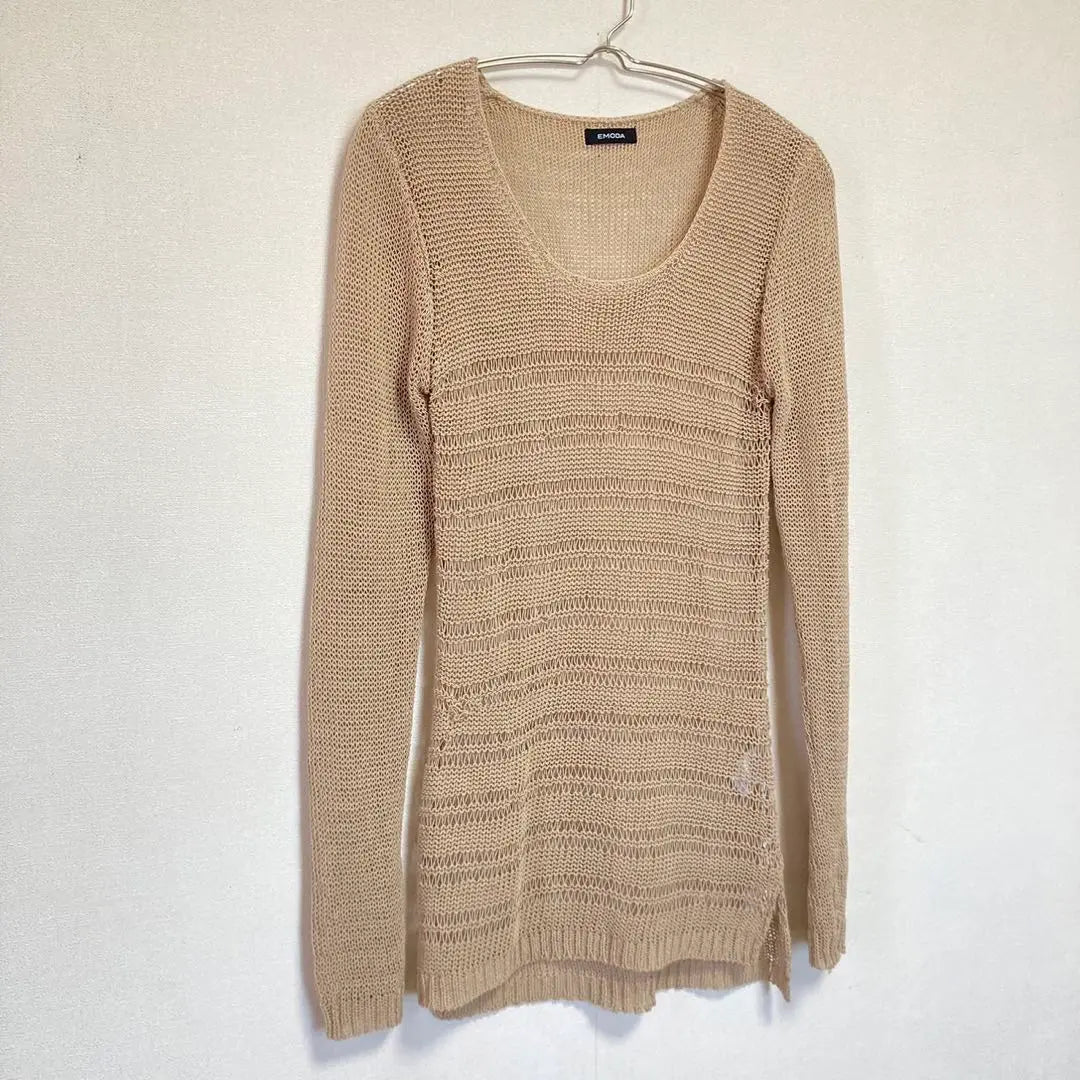 Emoda Mesh Knit (F) Long Length Beige A0770 | エモダ メッシュニット （F） ロング丈 ベージュ a0770