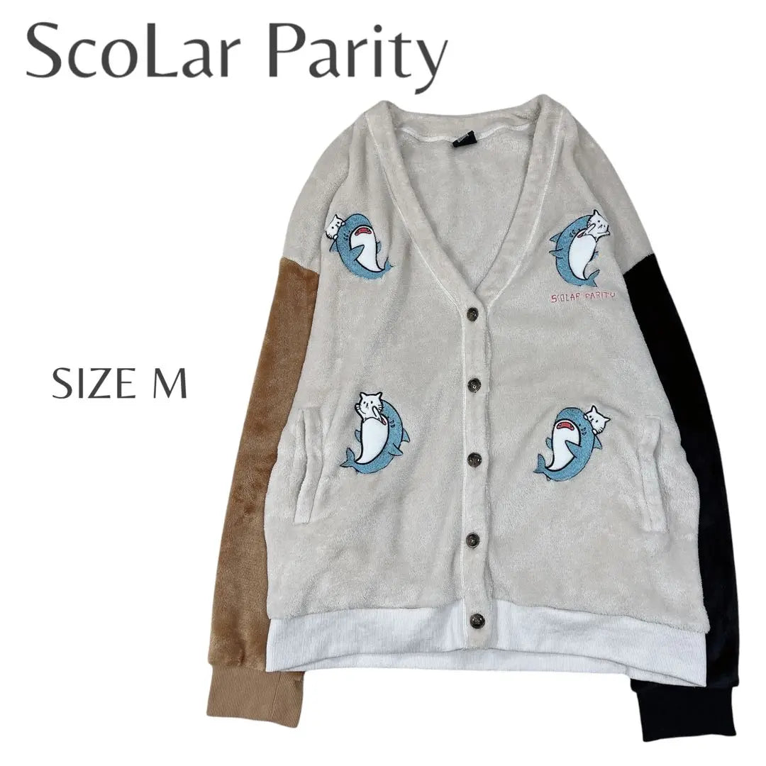 x242.School Parity Cat Shark Embroidery Flannel Color scheme Cardigan M