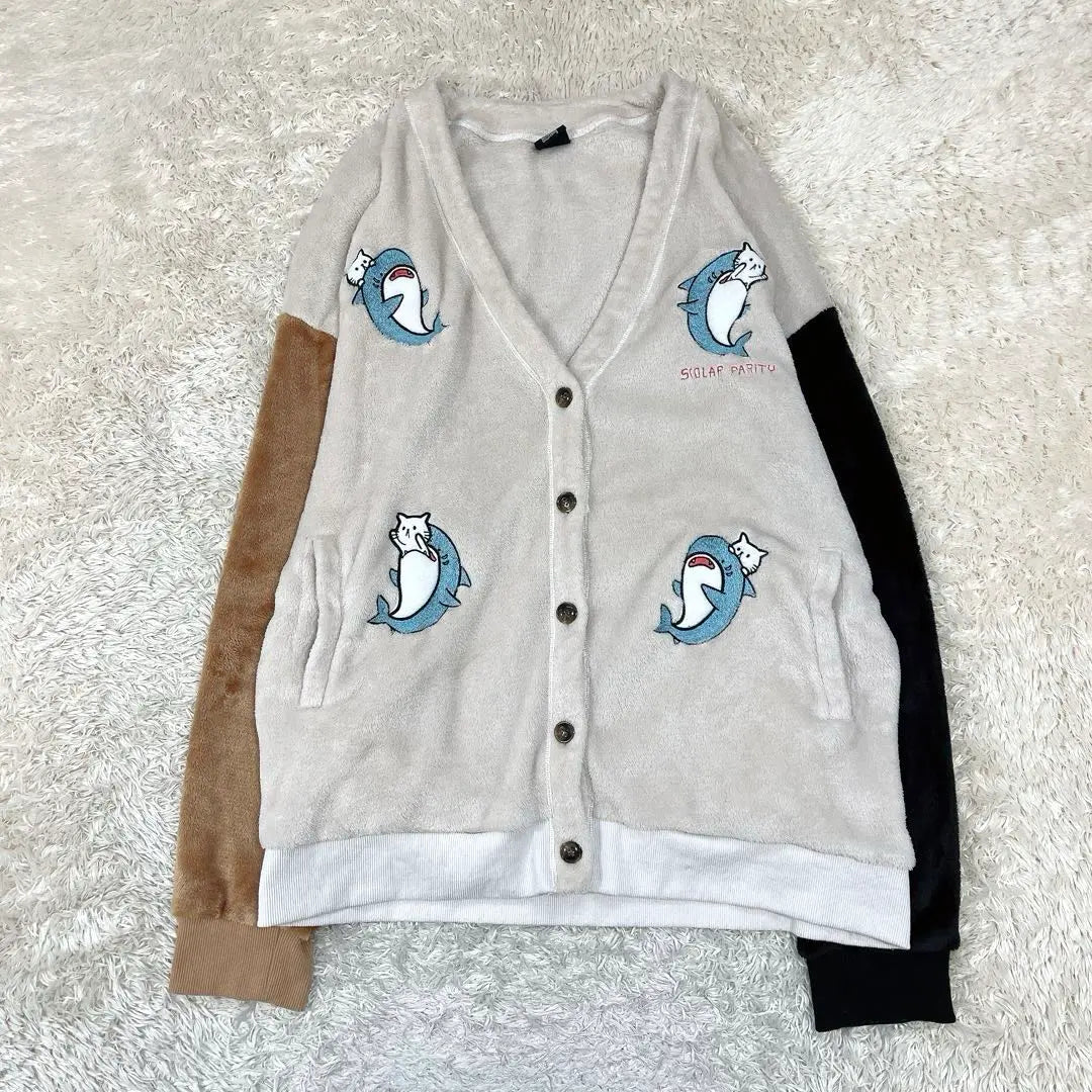 x242.School Parity Cat Shark Embroidery Flannel Color scheme Cardigan M