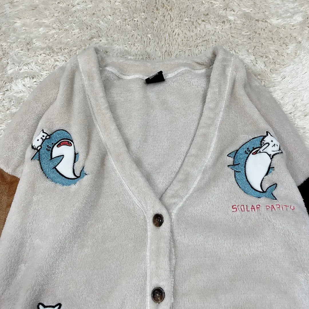 x242.School Parity Cat Shark Embroidery Flannel Color scheme Cardigan M