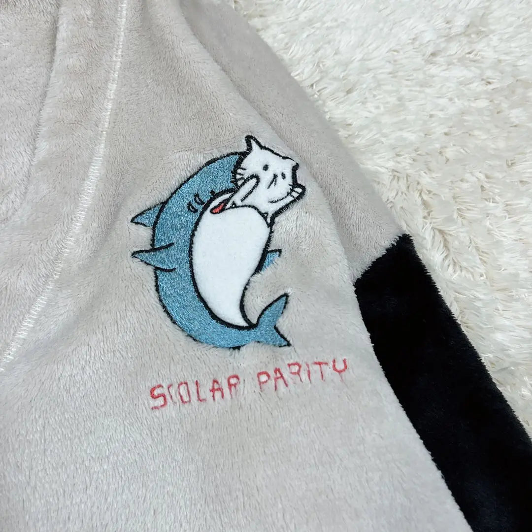 x242.School Parity Cat Shark Embroidery Flannel Color scheme Cardigan M