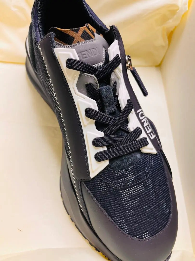 FENDI Zippered Sneakers Navy/White