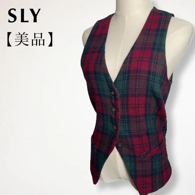 [Good condition] Sly SLY Check pattern vest Wool Costume Red x Green