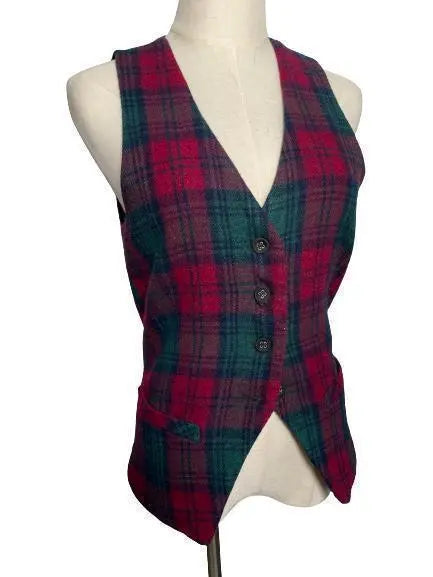 [Good condition] Sly SLY Check pattern vest Wool Costume Red x Green