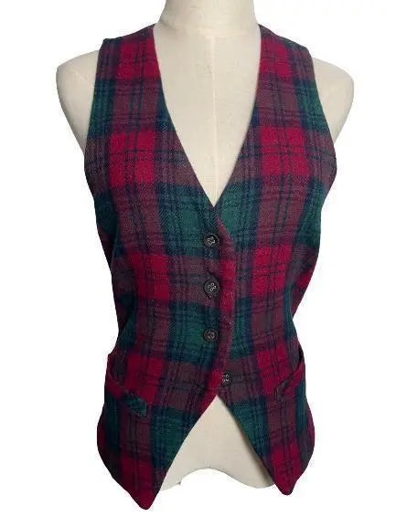 [Good condition] Sly SLY Check pattern vest Wool Costume Red x Green