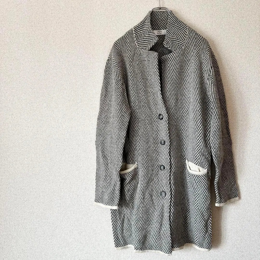 Black and white herringbone Chester coat LL long gray outerwear