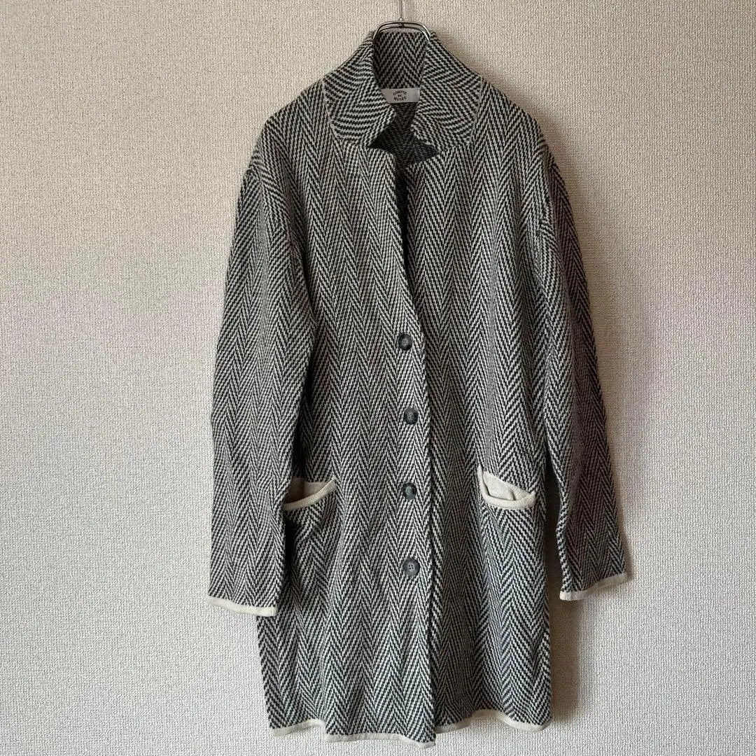 Black and white herringbone Chester coat LL long gray outerwear