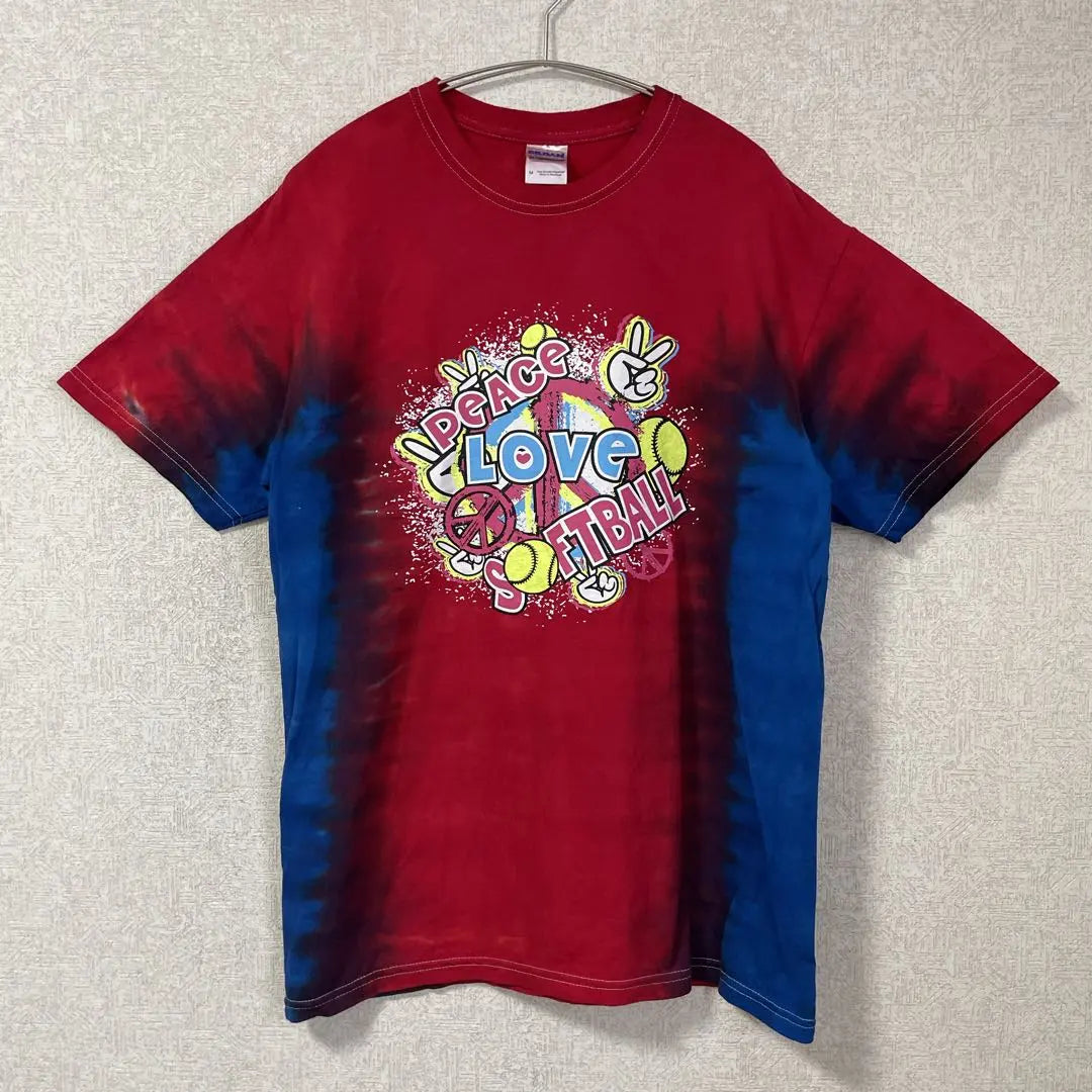 Camiseta Tai Dai Bicolor LOVE Talla M Unisex Gildan ropa usada | タイダイ Tシャツ バイカラー Love Mサイズ ユニセックス ギルダン 古着