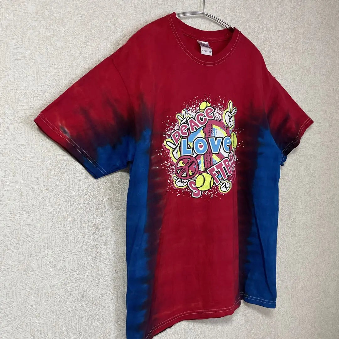 Tai Dai T -shirt Bicolor LOVE M size Unisex Gildan used clothes | タイダイ Tシャツ バイカラー Love Mサイズ ユニセックス ギルダン 古着