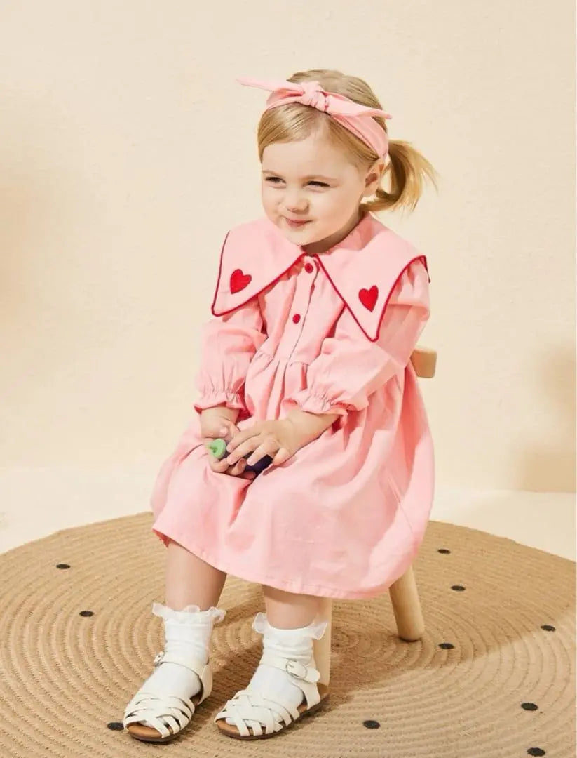 SHEIN Heart Collared Shirt Dress 86-92cm Pink