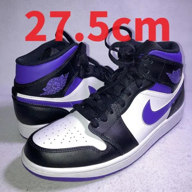 Air Jordan 1 MID White Black Purple Purple 27.5cm Boxed