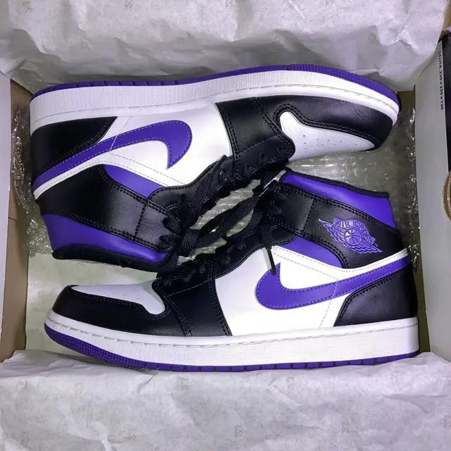 Air Jordan 1 MID White Black Purple Purple 27.5cm Boxed