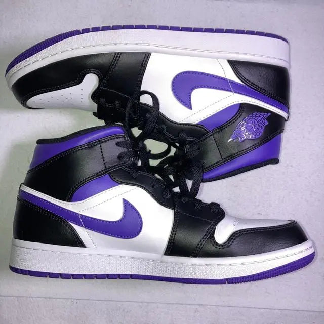 Air Jordan 1 MID White Black Purple Purple 27.5cm Boxed