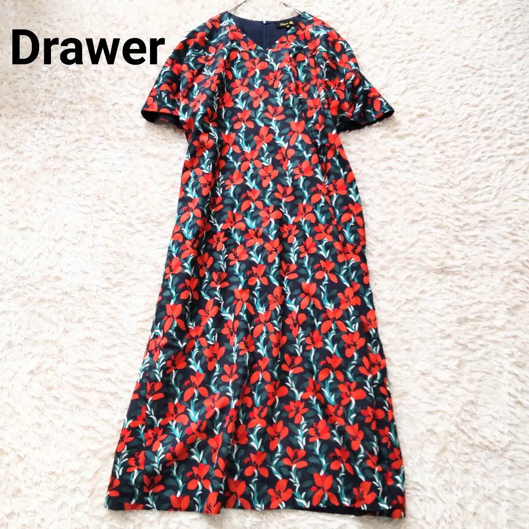 Extremely beautiful Drawer Drawer, recent model, floral silk wool dress, short sleeve | 極美品 Drawer ドゥロワー 近年モデル 花柄 シルクウールワンピース半袖