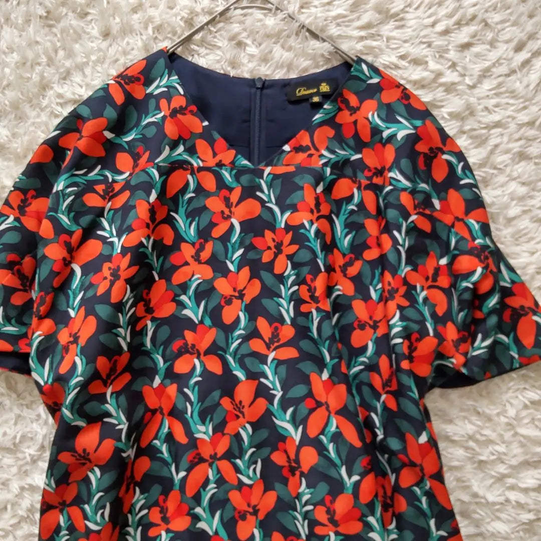 Extremely beautiful Drawer Drawer, recent model, floral silk wool dress, short sleeve | 極美品 Drawer ドゥロワー 近年モデル 花柄 シルクウールワンピース半袖