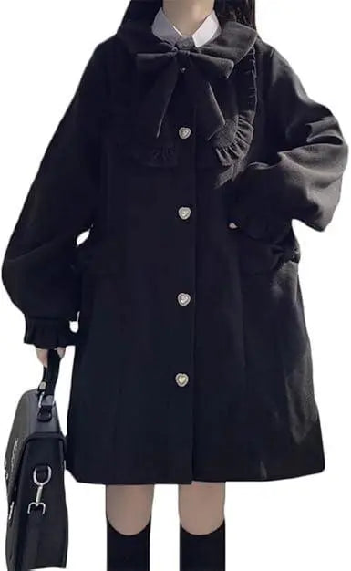 Women's coat, black, size M, school style, with ribbon, cute Mori Girl