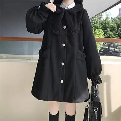 Women's coat, black, size M, school style, with ribbon, cute Mori Girl