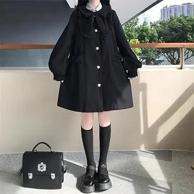 Women's coat, black, size M, school style, with ribbon, cute Mori Girl