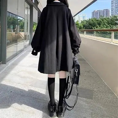 Women's coat, black, size M, school style, with ribbon, cute Mori Girl