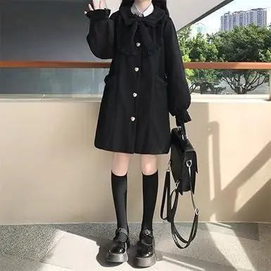 Women's coat, black, size M, school style, with ribbon, cute Mori Girl