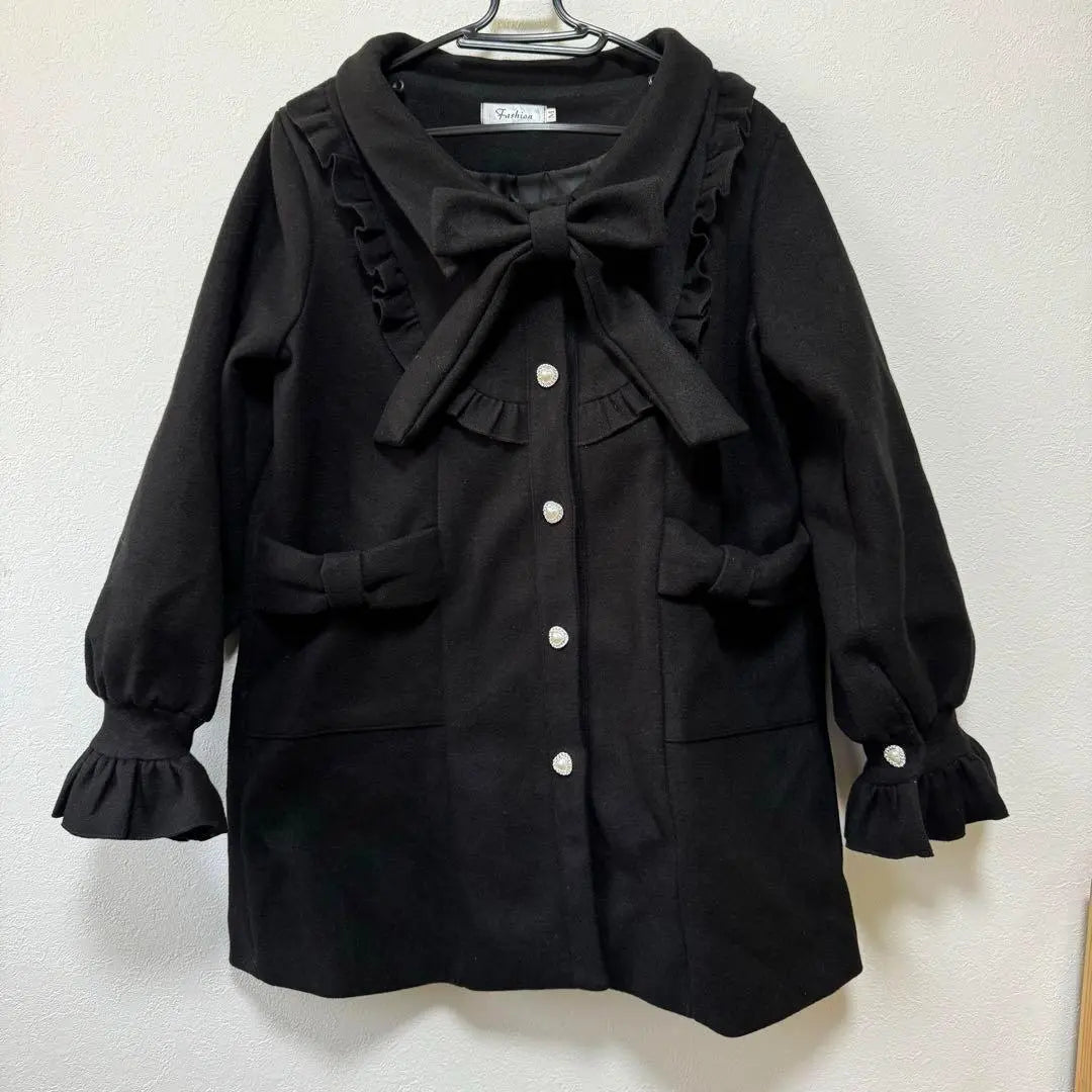 Women's coat, black, size M, school style, with ribbon, cute Mori Girl