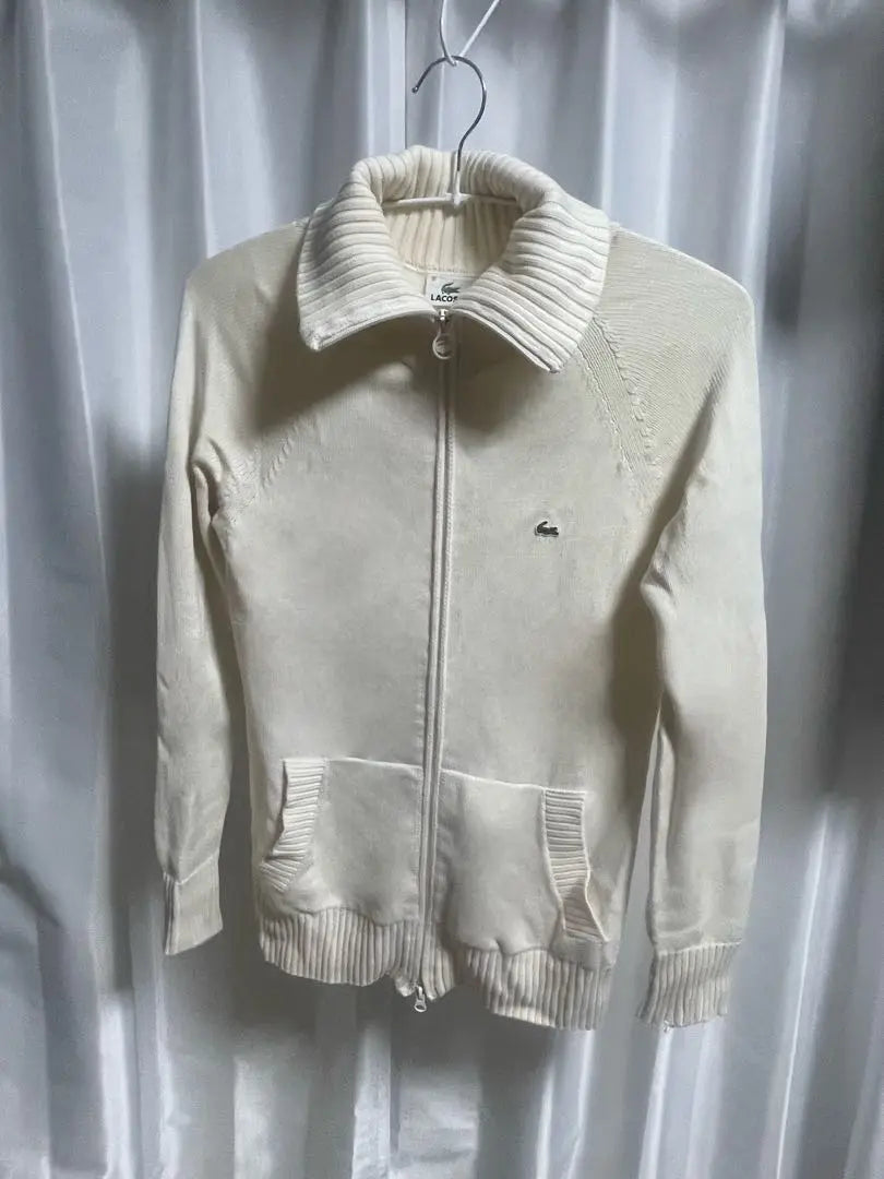 Lacoste Ivory Zip-up Knit Long Sleeve