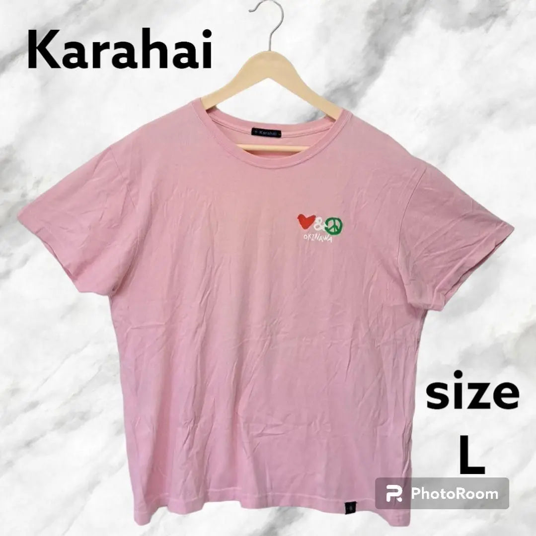 Karahai Print T-shirt Tops Okinawa Karahai Pink L