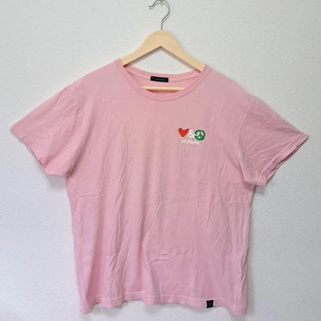 Karahai Print T-shirt Tops Okinawa Karahai Pink L